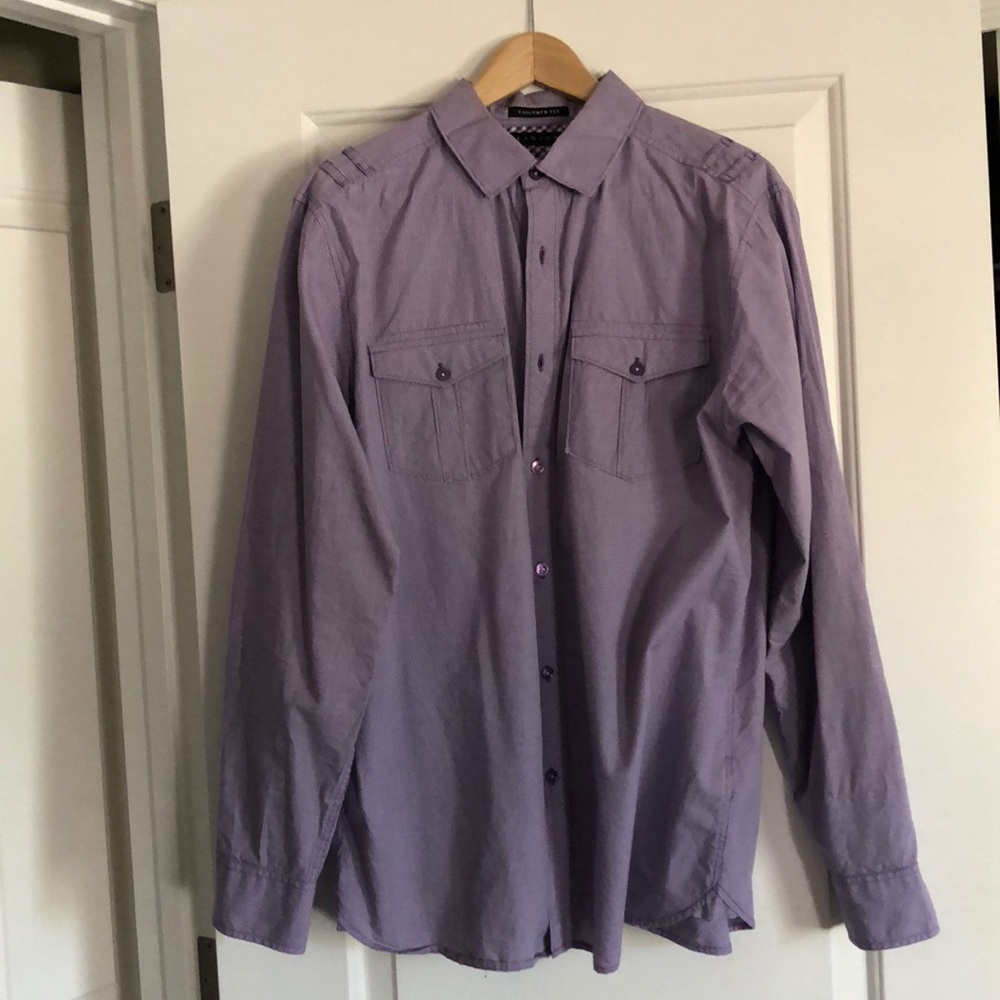 Sean Jean purple tight plaid button up